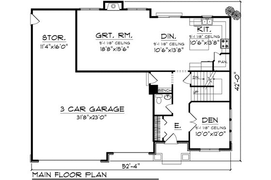 Floor Plan - Main Floor for Mediterranean House Plan #70-1095 - 4 bed, 2.5 bath