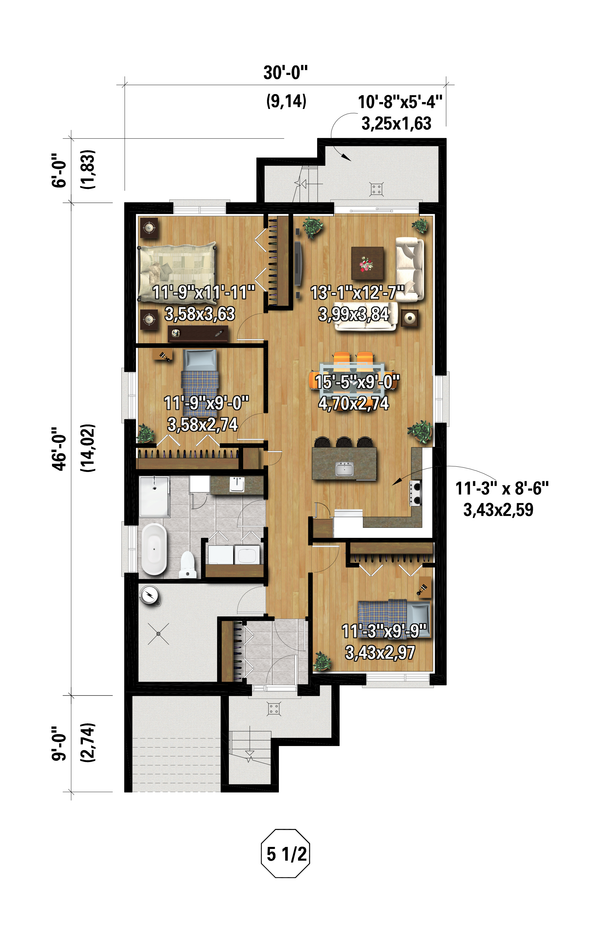 Contemporary Floor Plan - Lower Floor Plan #25-5009