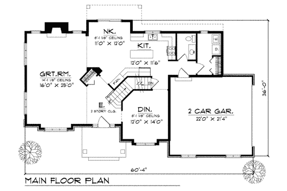 Floor Plan - Main Floor for Traditional House Plan #70-316 - 3 bed, 2.5 bath