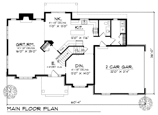 Floor Plan - Main Floor for Traditional House Plan #70-316 - 3 bed, 2.5 bath