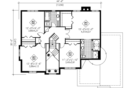 Floor Plan - Upper Floor for European House Plan #25-2085 - 4 bed, 2.5 bath