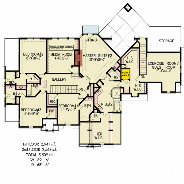 Floor Plan - Upper Floor for Traditional House Plan #54-695 - 4 bed, 3 bath