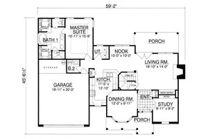 Floor Plan - Main Floor for Traditional House Plan #40-385 - 5 bed, 2.5 bath