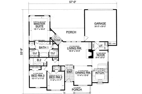 Floor Plan - Main Floor for Southern House Plan #40-352 - 3 bed, 2 bath