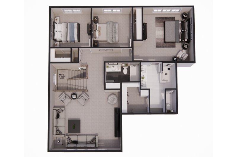 House Blueprint - Floor Plan - Upper Floor 1 for Bungalow House Plan #51-1355 - 3 bed, 2.5 bath