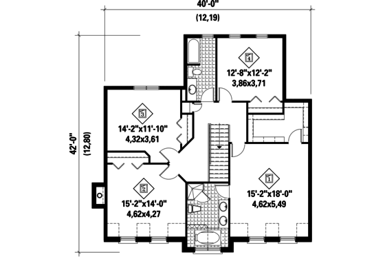Floor Plan - Upper Floor for Colonial House Plan #25-4767 - 4 bed, 2 bath
