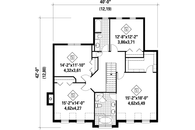 Dream House Plan - Floor Plan - Upper Floor for Colonial House Plan #25-4767 - 4 bed, 2 bath