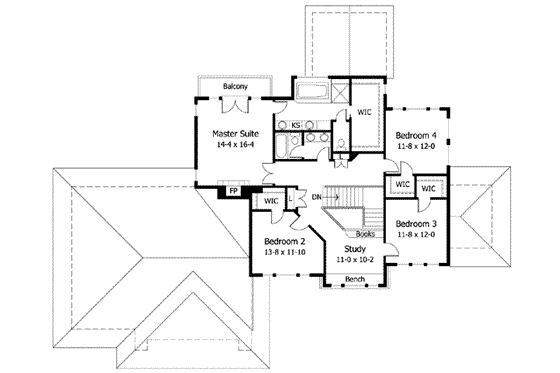Floor Plan - Upper Floor for Prairie House Plan #51-227 - 4 bed, 2.5 bath