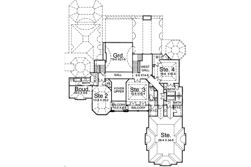 Architectural House Design - Floor Plan - Upper Floor for European House Plan #119-163 - 5 bed, 6.5 bath