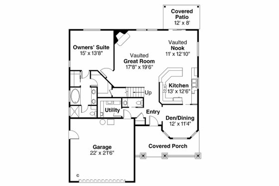 Floor Plan - Main Floor for Craftsman House Plan #124-739 - 3 bed, 2.5 bath