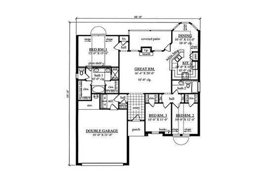 Floor Plan - Main Floor for Traditional House Plan #42-388 - 3 bed, 2 bath