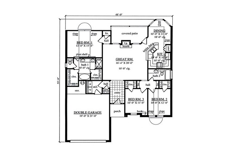 Home Plan - Floor Plan - Main Floor for Traditional House Plan #42-388 - 3 bed, 2 bath