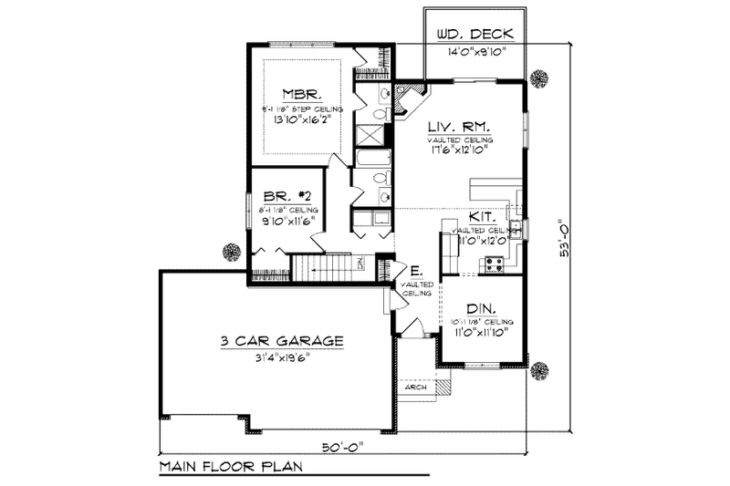 Home Plan - Floor Plan - Main Floor for European House Plan #70-982 - 3 bed, 3 bath