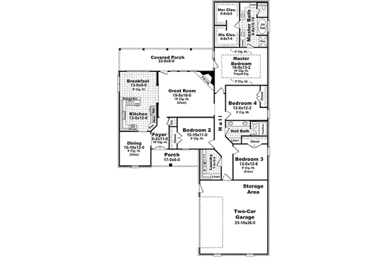 Floor Plan - Main Floor for Traditional House Plan #21-306 - 4 bed, 2 bath