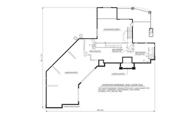 Architectural House Design - Floor Plan - Lower Floor for Tudor House Plan #1122-20 - 2 bed, 2 bath
