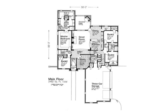 Floor Plan - Main Floor for European House Plan #310-1287 - 4 bed, 3 bath