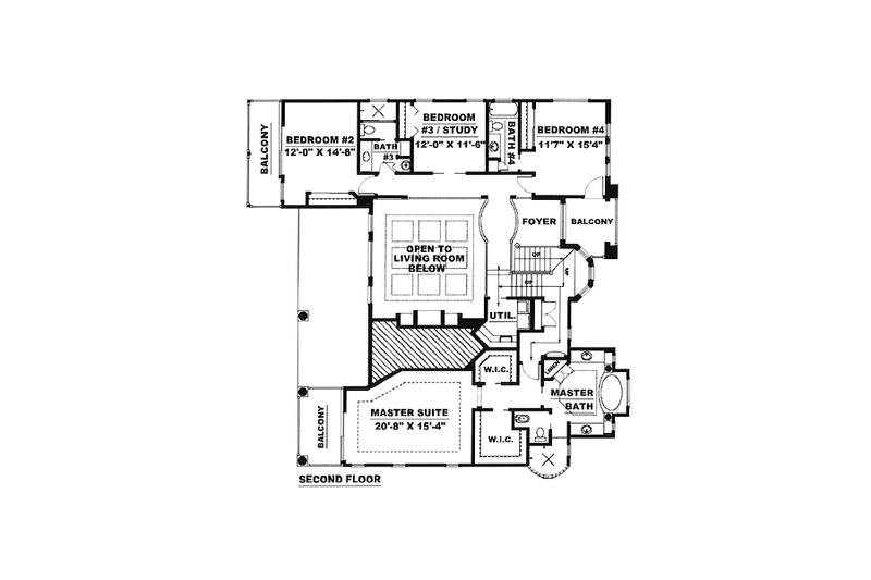 House Blueprint - Floor Plan - Upper Floor for Mediterranean House Plan #27-211 - 4 bed, 4 bath