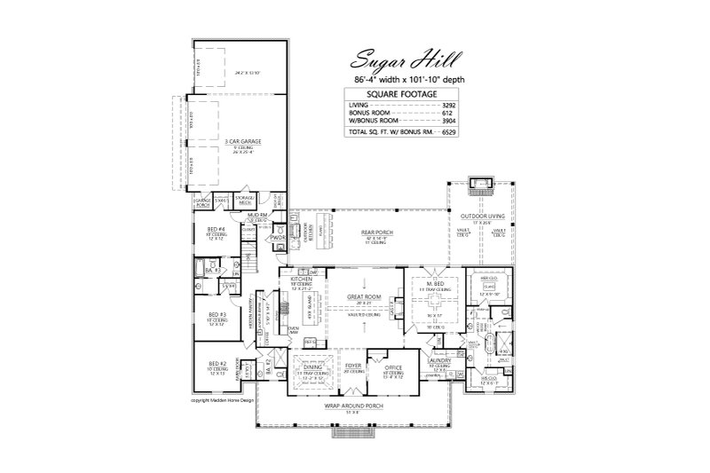 Architectural House Design - Floor Plan - Main Floor for Farmhouse House Plan #1074-107 - 4 bed, 3.5 bath