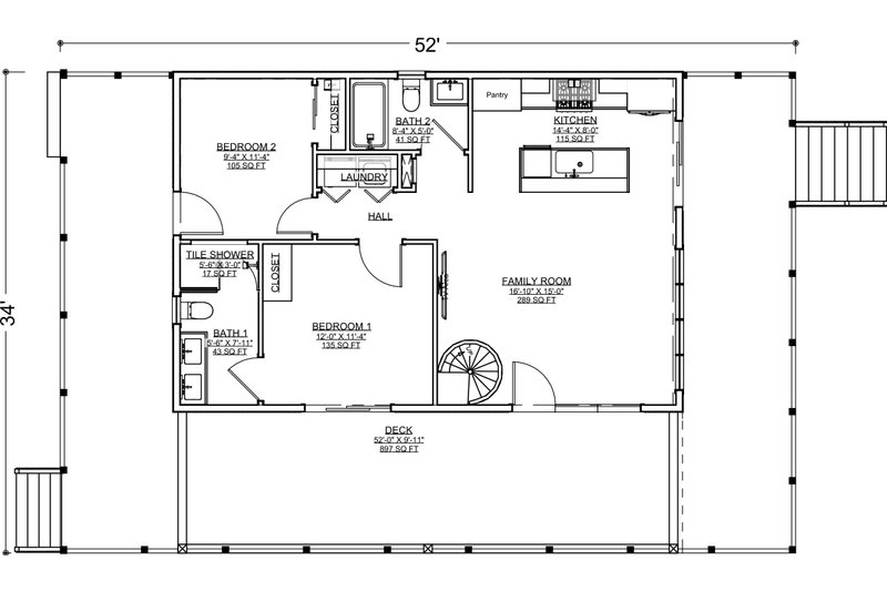 Dream House Plan - Floor Plan - Main Floor for Beach House Plan #1116-50 - 2 bed, 2 bath