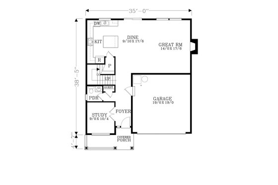 Floor Plan - Main Floor for Craftsman House Plan #53-505 - 4 bed, 2.5 bath
