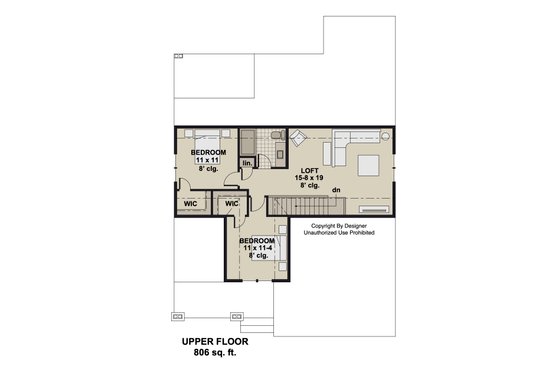 Floor Plan - Upper Floor for Craftsman House Plan #51-1406 - 3 bed, 2.5 bath