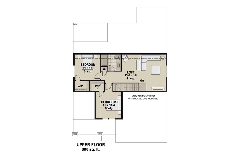 Architectural House Design - Floor Plan - Upper Floor for Craftsman House Plan #51-1406 - 3 bed, 2.5 bath