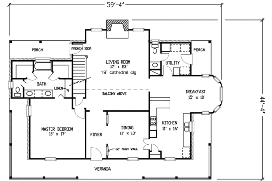Floor Plan - Main Floor for Country House Plan #410-127 - 3 bed, 2.5 bath