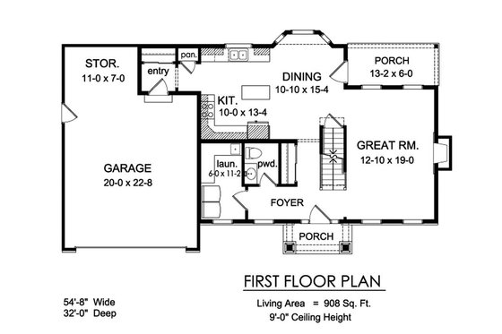 Floor Plan - Main Floor for Traditional House Plan #1010-222 - 3 bed, 2.5 bath