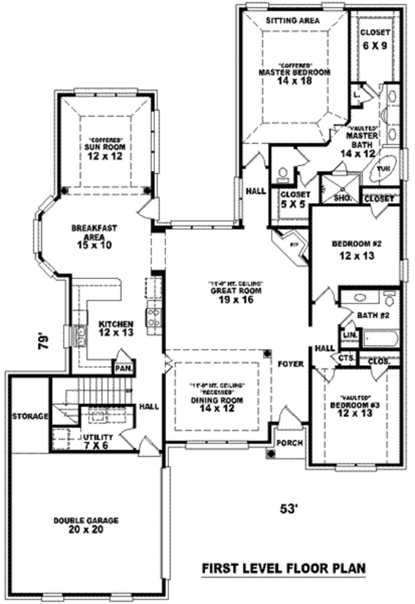 Traditional Floor Plan - Main Floor Plan #81-1148