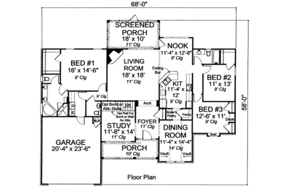 Floor Plan - Main Floor for Traditional House Plan #20-1835 - 3 bed, 2 bath