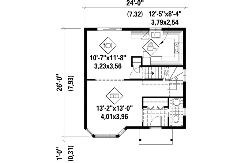 Dream House Plan - Floor Plan - Main Floor for Victorian House Plan #25-4722 - 3 bed, 1 bath