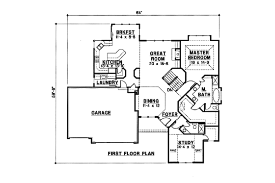 Floor Plan - Main Floor for Traditional House Plan #67-169 - 4 bed, 3 bath
