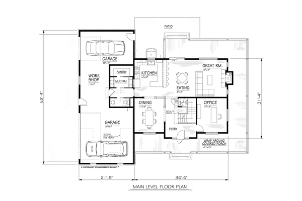 Architectural House Design - Floor Plan - Main Floor for Farmhouse House Plan #1122-1 - 3 bed, 2.5 bath