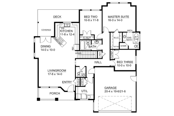 Floor Plan - Main Floor for Ranch House Plan #126-143 - 3 bed, 2.5 bath