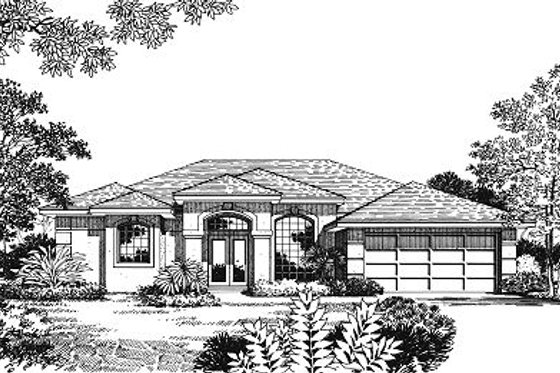 Exterior - Front Elevation for Mediterranean House Plan #417-199 - 4 bed, 2 bath