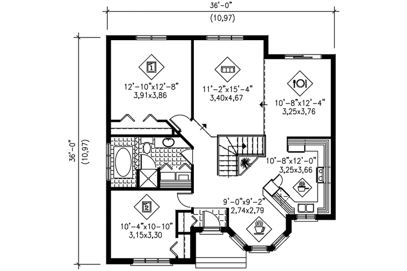House Blueprint - Floor Plan - Main Floor for European House Plan #25-4122 - 2 bed, 1 bath
