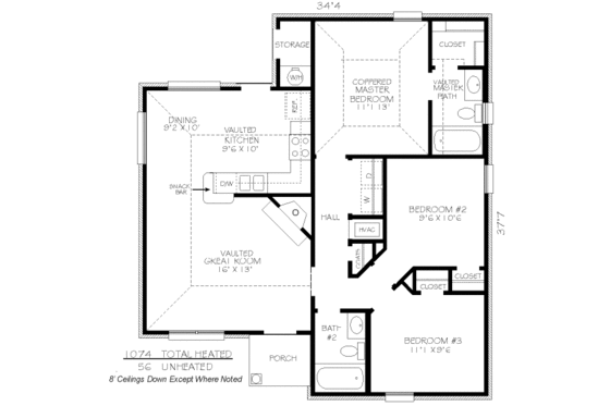 Floor Plan - Main Floor for Traditional House Plan #424-240 - 3 bed, 2 bath
