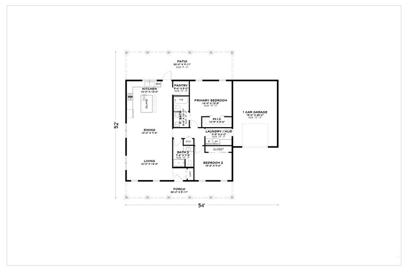 Dream House Plan - Floor Plan - Main Floor for Barndominium House Plan #1112-22 - 2 bed, 2 bath