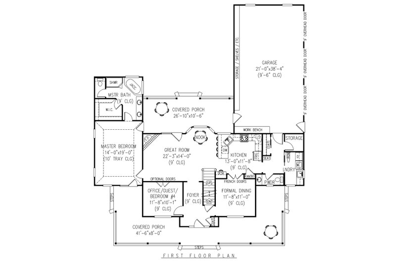 Architectural House Design - Floor Plan - Main Floor for Country House Plan #11-121 - 4 bed, 2.5 bath