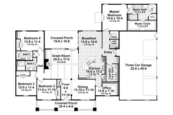 Floor Plan - Main Floor for Craftsman House Plan #21-349 - 4 bed, 3.5 bath