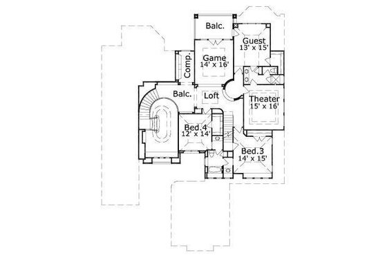 Floor Plan - Upper Floor for European House Plan #411-837 - 5 bed, 4.5 bath