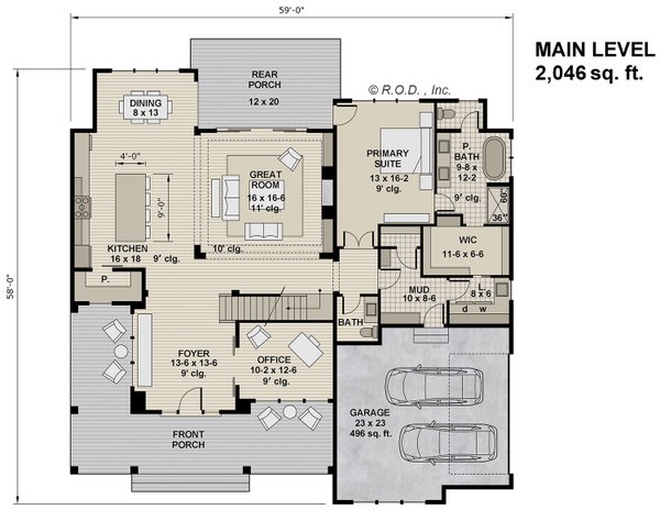 Architectural House Design - Floor Plan - Main Floor for Farmhouse House Plan #51-1560 - 6 bed, 4.5 bath