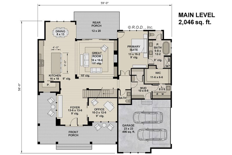 Architectural House Design - Floor Plan - Main Floor for Farmhouse House Plan #51-1560 - 6 bed, 4.5 bath