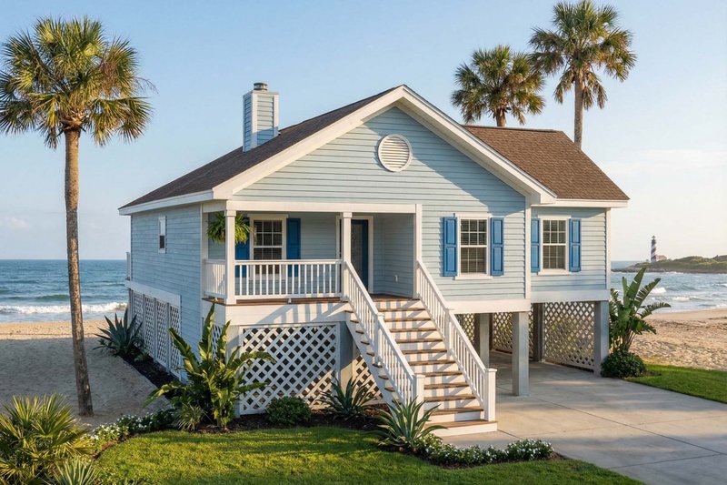 Home Plan - Exterior - Front Elevation 2 for Beach House Plan #1124-3 - 3 bed, 2 bath