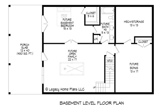 Floor Plan - Lower Floor for Southern House Plan #932-902 - 3 bed, 3 bath