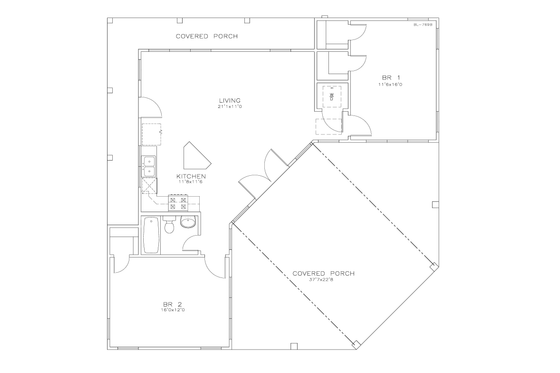 Floor Plan - Main Floor for Beach House Plan #8-237 - 2 bed, 1 bath