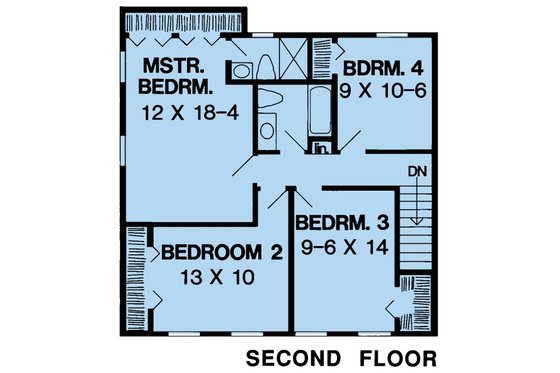 Floor Plan - Upper Floor for Colonial House Plan #312-117 - 4 bed, 2.5 bath