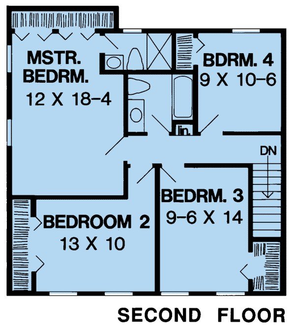 Floor Plan - Upper Floor for Colonial House Plan #312-117 - 4 bed, 2.5 bath