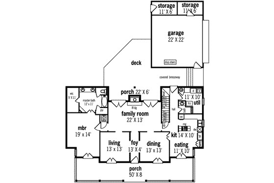 Floor Plan - Main Floor for Colonial House Plan #45-231 - 4 bed, 4 bath