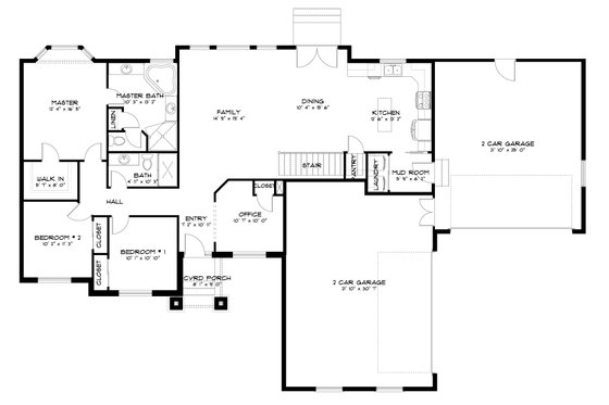Floor Plan - Main Floor for Ranch House Plan #1060-289 - 3 bed, 2 bath